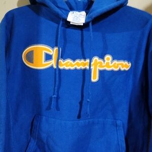 Champion Blue Hoodie with Yellow Logo